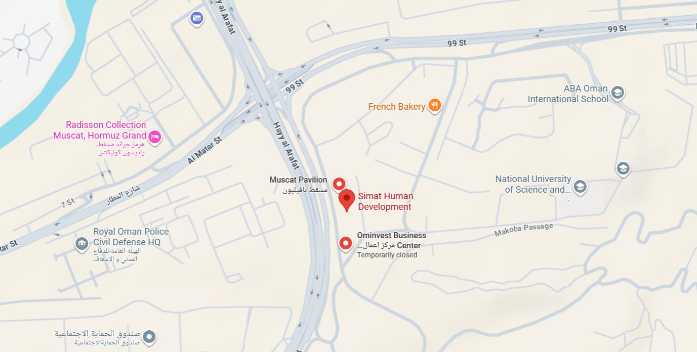 SIMAT headquarters location in Muscat Hills. Open Google Maps for directions.